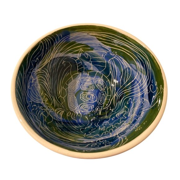 Signed Ceramic Pottery Sea Turtle Bowl - Picture 2 of 6